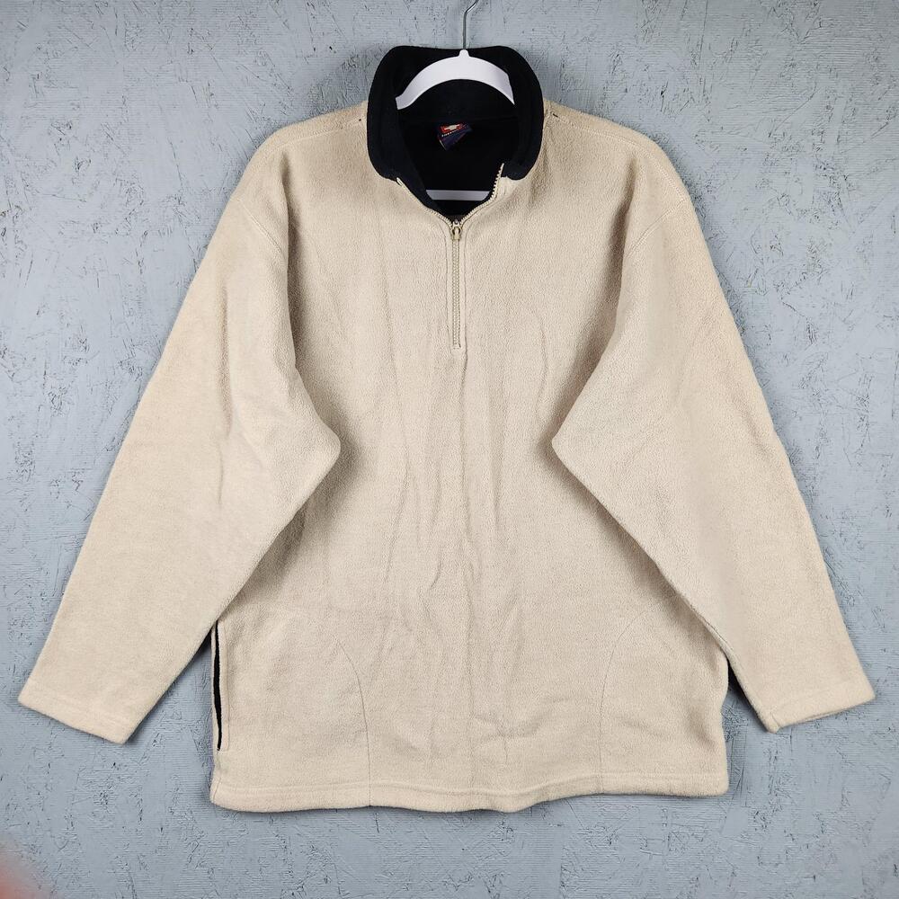 Ferruche Pullover Mens Large Beige Fleece Quarter Zip Pockets Deep Pile Outdoors